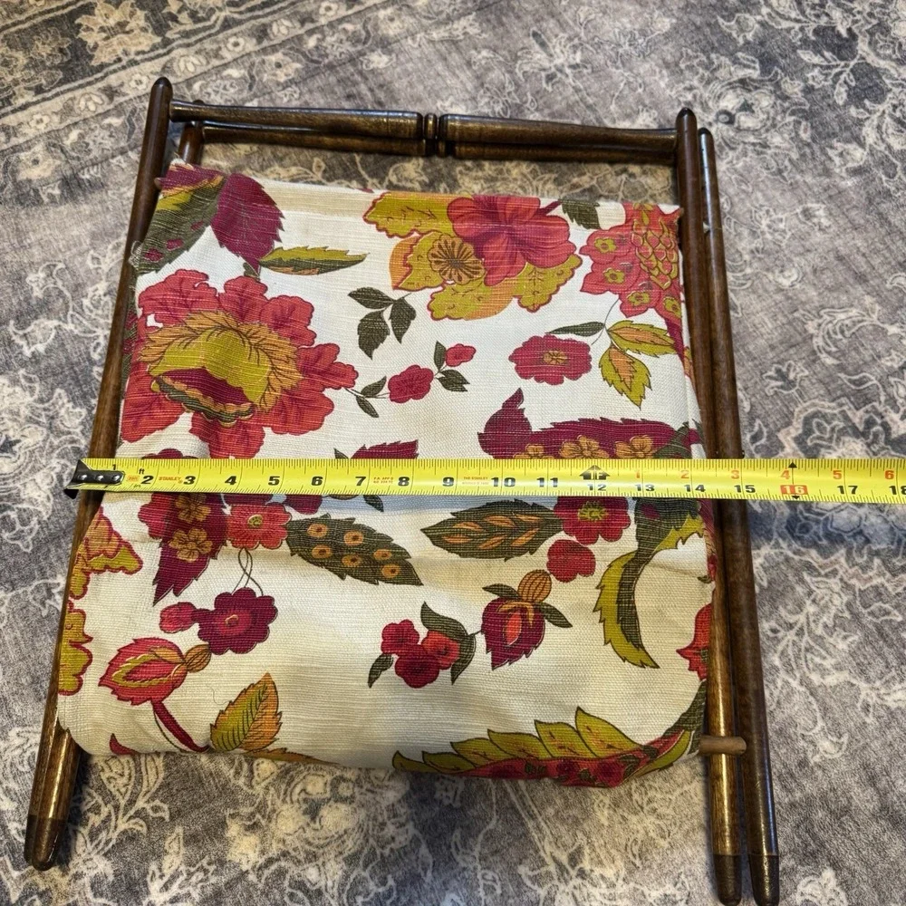 Vtg Sewing Caddy Tote Knitting Basket Yarn Stand Wood Frame Floral *See Pics*